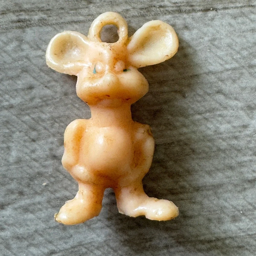 Vintage Plastic Mouse Charm Miniature Standing Animal Figure Peach Kitsch Oddity
